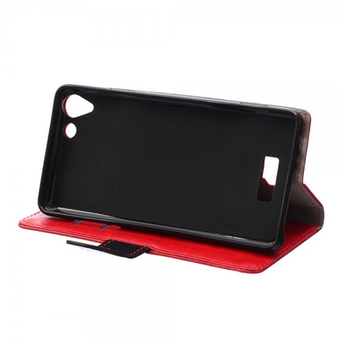 Wiko Selfy 4G Zweifarbige Crazy Horse Leder Case Hülle mit Standfunktion - rot