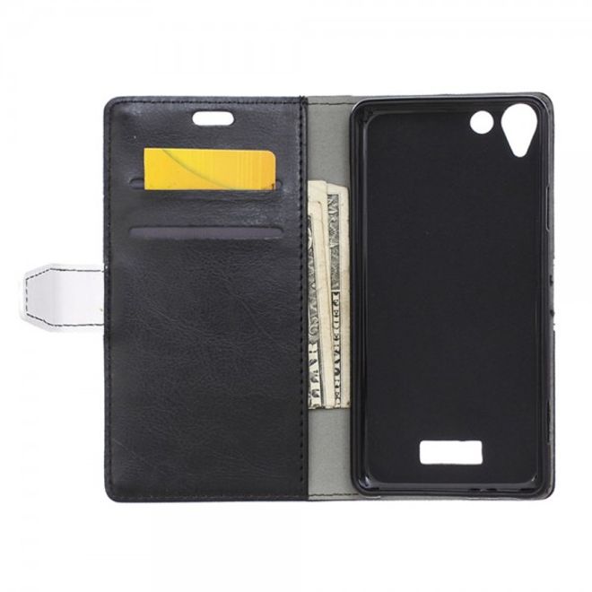 Wiko Selfy 4G Zweifarbige Crazy Horse Leder Case Hülle mit Standfunktion - schwarz