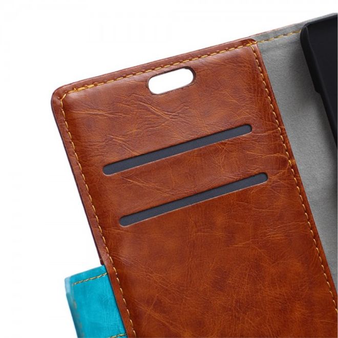 Wiko Selfy 4G Zweifarbige Crazy Horse Leder Case Hülle mit Standfunktion - braun