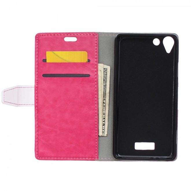 Wiko Selfy 4G Zweifarbige Crazy Horse Leder Case Hülle mit Standfunktion - rosa