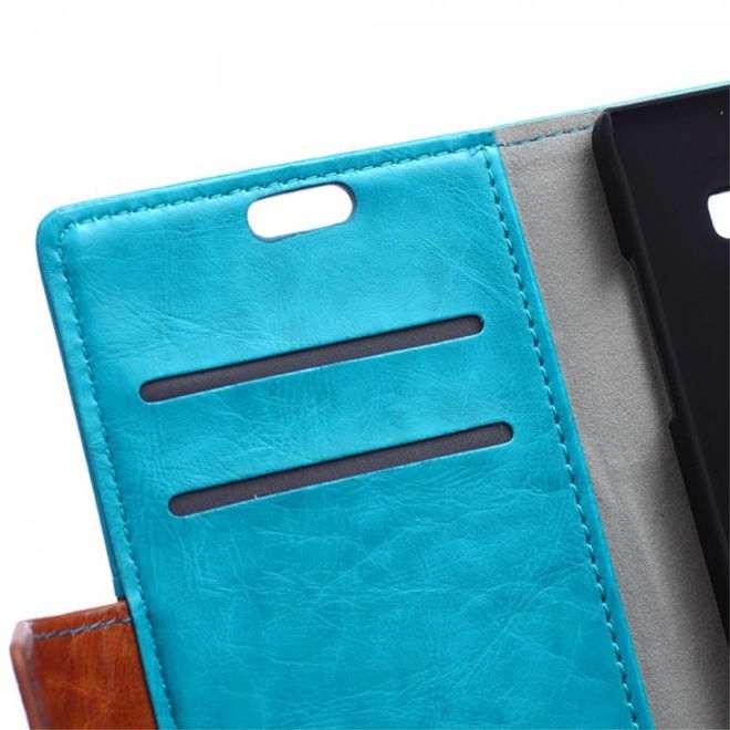 Wiko Selfy 4G Zweifarbige Crazy Horse Leder Case Hülle mit Standfunktion - blau
