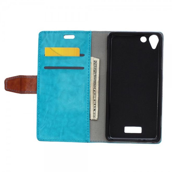 Wiko Selfy 4G Zweifarbige Crazy Horse Leder Case Hülle mit Standfunktion - blau