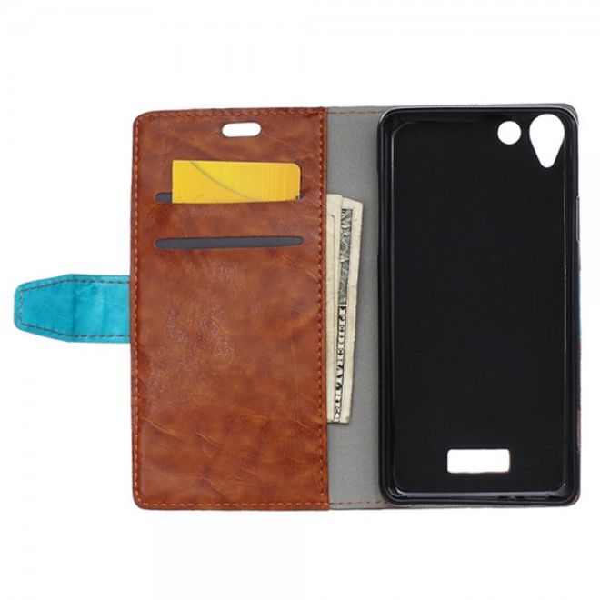 Wiko Selfy 4G Zweifarbige Crazy Horse Leder Case Hülle mit Standfunktion - braun