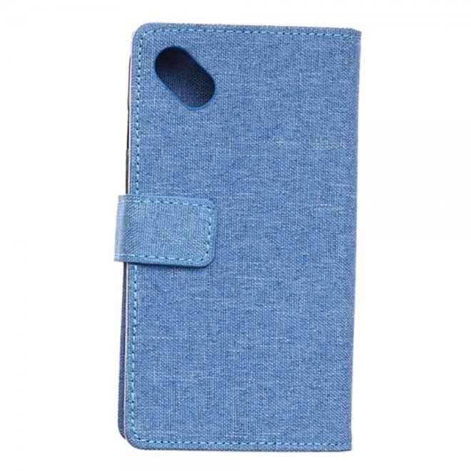 Wiko Sunset2 Leder Case Hülle mit stoffartiger Textur und Standfunktion - hellblau