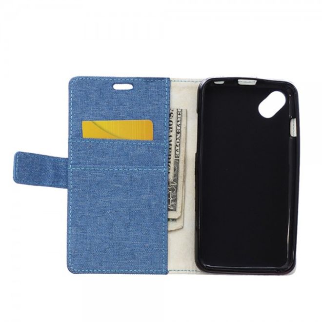 Wiko Sunset2 Leder Case Hülle mit stoffartiger Textur und Standfunktion - hellblau