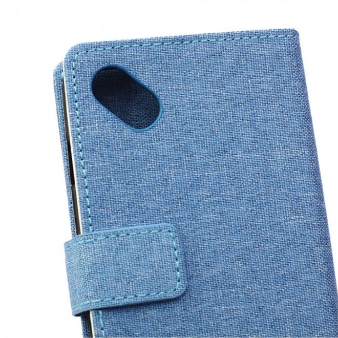 Wiko Sunset2 Leder Case Hülle mit stoffartiger Textur und Standfunktion - hellblau