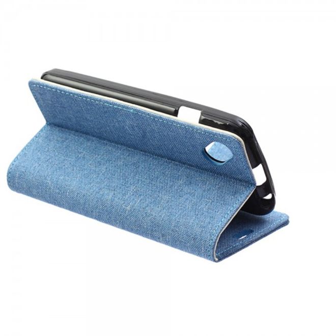 Wiko Sunset2 Leder Case Hülle mit stoffartiger Textur und Standfunktion - hellblau