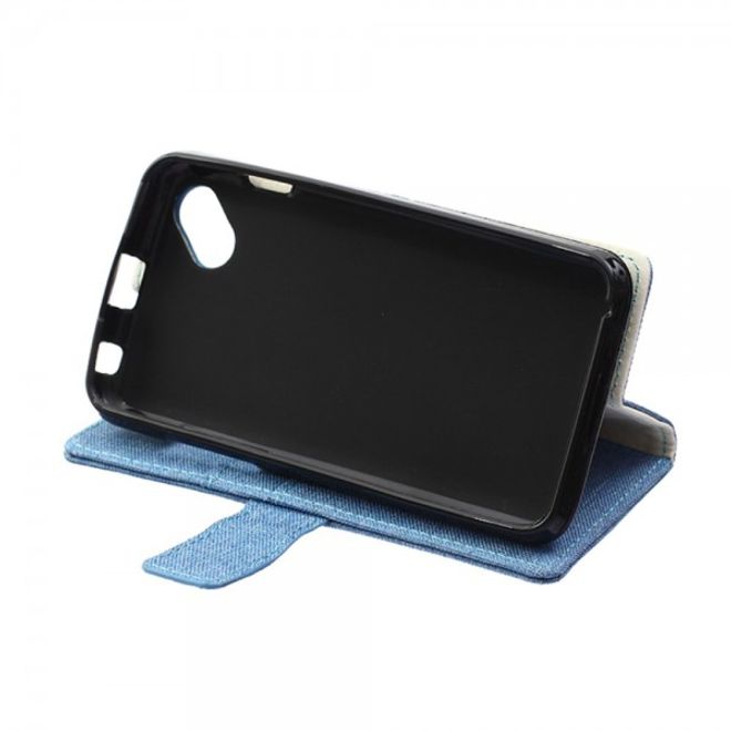 Wiko Sunset2 Leder Case Hülle mit stoffartiger Textur und Standfunktion - hellblau