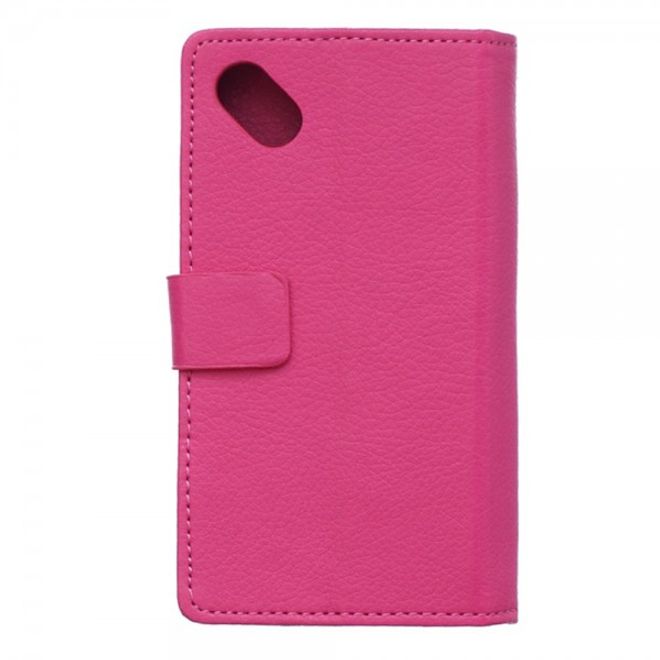 Wiko Sunset2 Leder Cover Case mit Litchitextur und Standfunktion - rosa