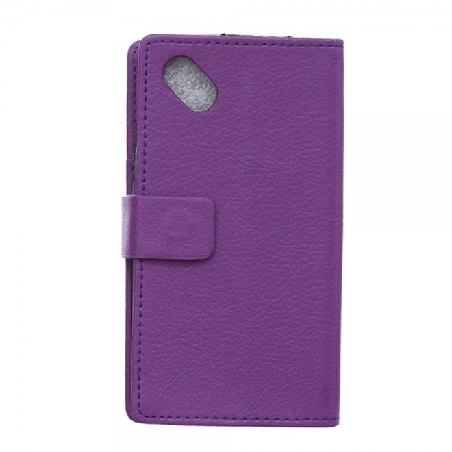 Wiko Sunset2 Leder Cover Case mit Litchitextur und Standfunktion - purpur
