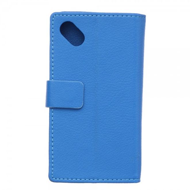 Wiko Sunset2 Leder Cover Case mit Litchitextur und Standfunktion - blau