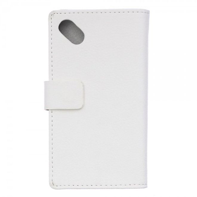 Wiko Sunset2 Leder Cover Case mit Litchitextur und Standfunktion - weiss