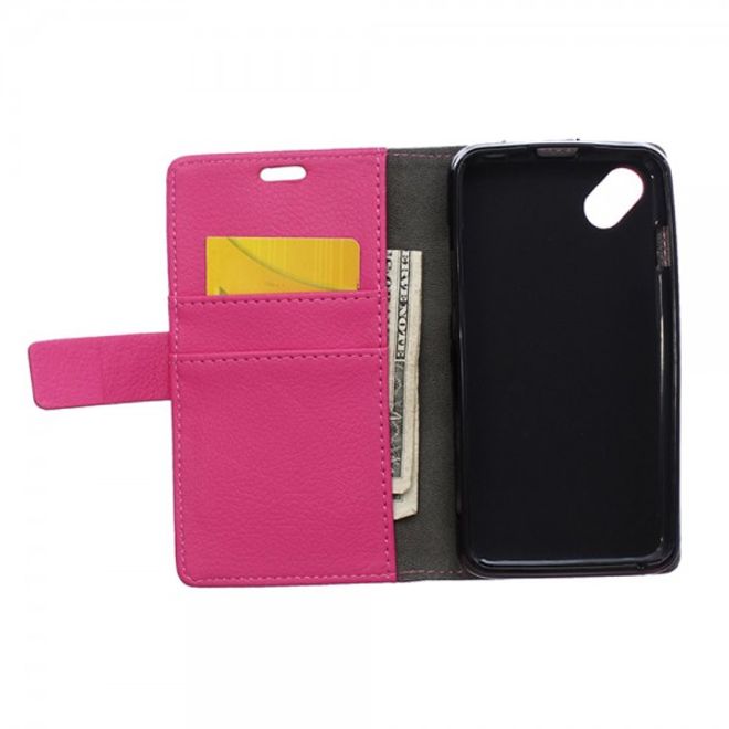 Wiko Sunset2 Leder Cover Case mit Litchitextur und Standfunktion - rosa