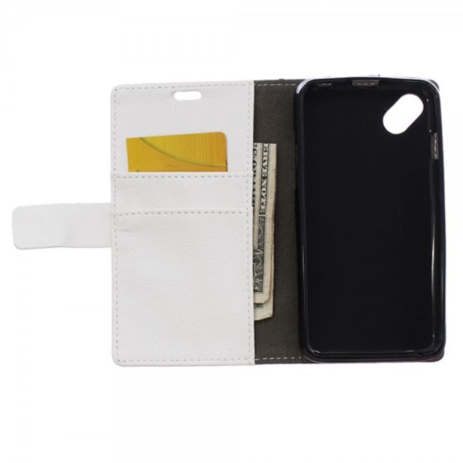 Wiko Sunset2 Leder Cover Case mit Litchitextur und Standfunktion - weiss
