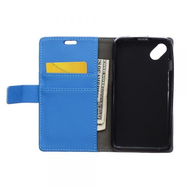 Wiko Sunset2 Leder Cover Case mit Litchitextur und Standfunktion - blau