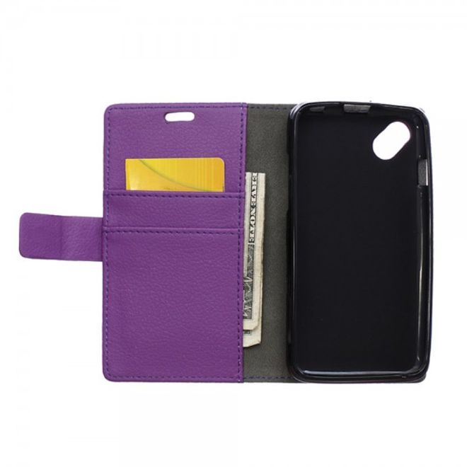 Wiko Sunset2 Leder Cover Case mit Litchitextur und Standfunktion - purpur