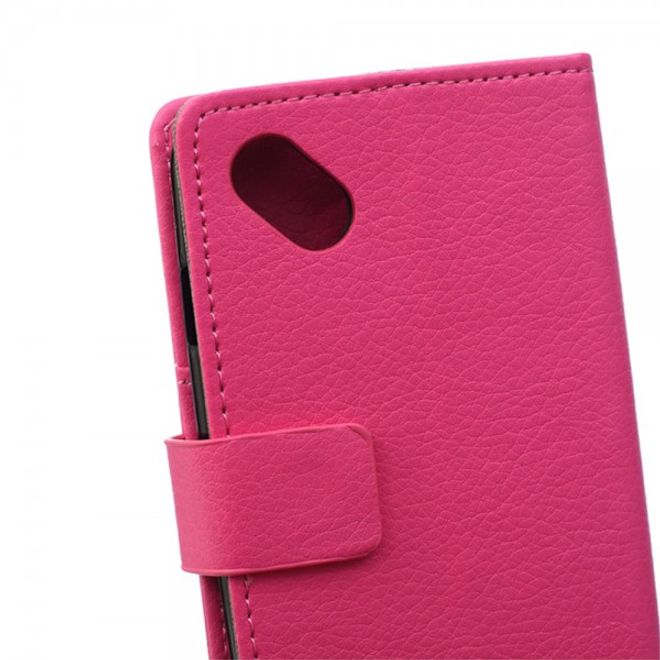 Wiko Sunset2 Leder Cover Case mit Litchitextur und Standfunktion - rosa