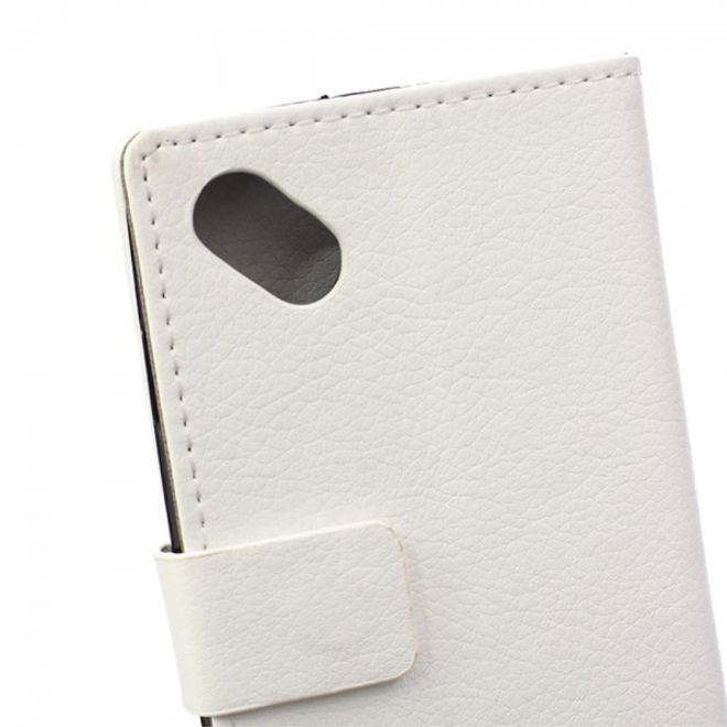 Wiko Sunset2 Leder Cover Case mit Litchitextur und Standfunktion - weiss