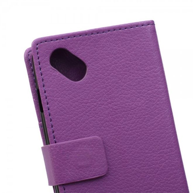 Wiko Sunset2 Leder Cover Case mit Litchitextur und Standfunktion - purpur