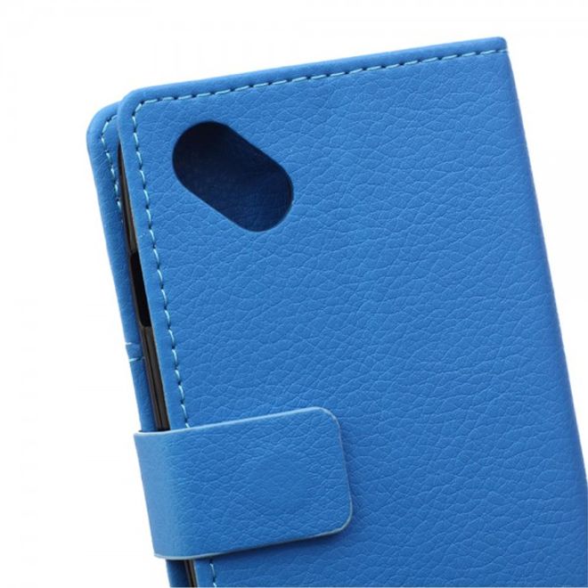 Wiko Sunset2 Leder Cover Case mit Litchitextur und Standfunktion - blau