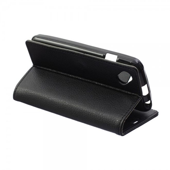Wiko Sunset2 Leder Cover Case mit Litchitextur und Standfunktion - schwarz