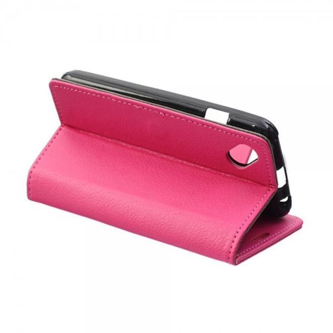 Wiko Sunset2 Leder Cover Case mit Litchitextur und Standfunktion - rosa