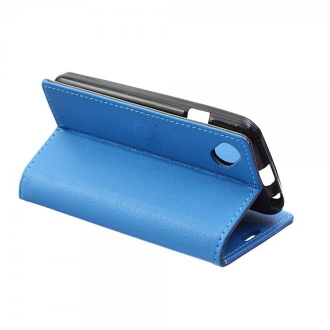 Wiko Sunset2 Leder Cover Case mit Litchitextur und Standfunktion - blau