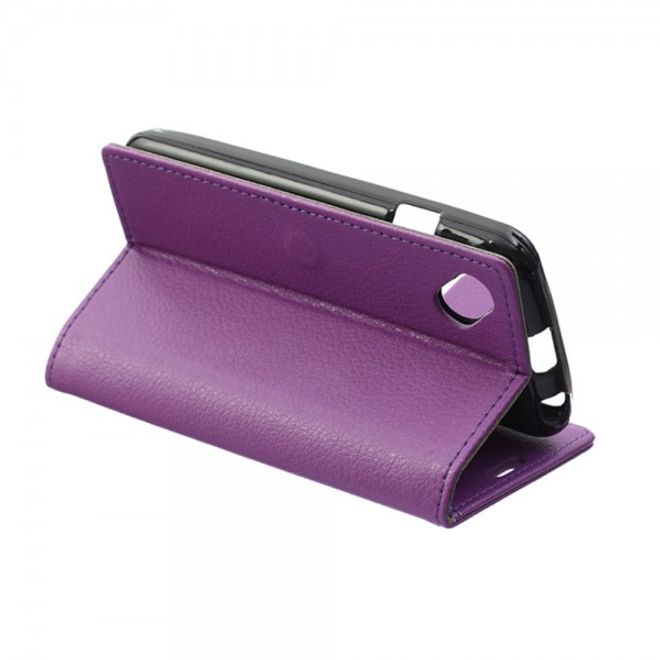Wiko Sunset2 Leder Cover Case mit Litchitextur und Standfunktion - purpur