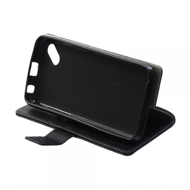 Wiko Sunset2 Leder Cover Case mit Litchitextur und Standfunktion - schwarz