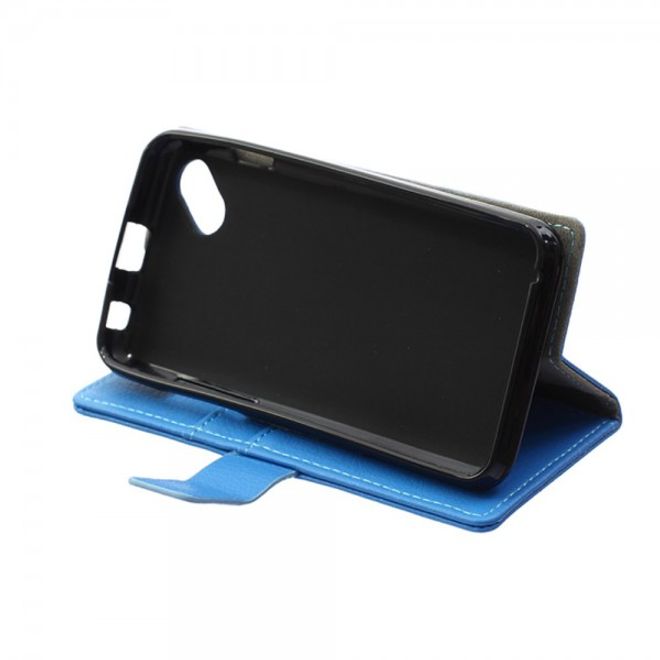 Wiko Sunset2 Leder Cover Case mit Litchitextur und Standfunktion - blau