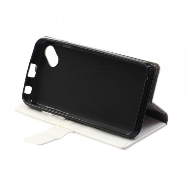Wiko Sunset2 Leder Cover Case mit Litchitextur und Standfunktion - weiss