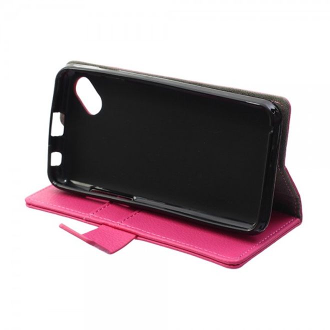 Wiko Sunset2 Leder Cover Case mit Litchitextur und Standfunktion - rosa