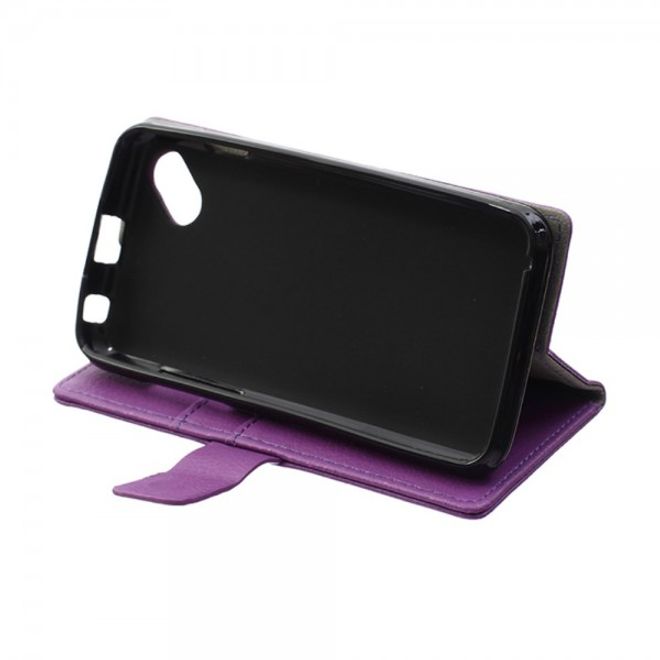 Wiko Sunset2 Leder Cover Case mit Litchitextur und Standfunktion - purpur