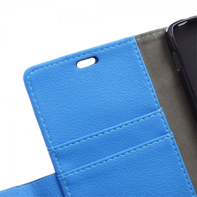 Wiko Sunset2 Leder Cover Case mit Litchitextur und Standfunktion - blau