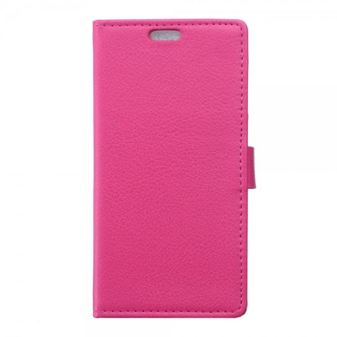 Wiko Sunset2 Leder Cover Case mit Litchitextur und Standfunktion - rosa