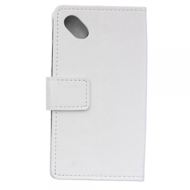 Wiko Sunset2 Schicke Crazy Horse Leder Case Hülle mit Standfunktion - weiss