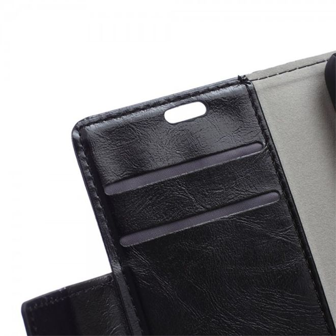 Wiko Sunset2 Schicke Crazy Horse Leder Case Hülle mit Standfunktion - schwarz