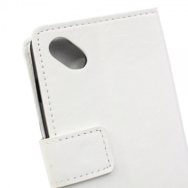 Wiko Sunset2 Schicke Crazy Horse Leder Case Hülle mit Standfunktion - weiss
