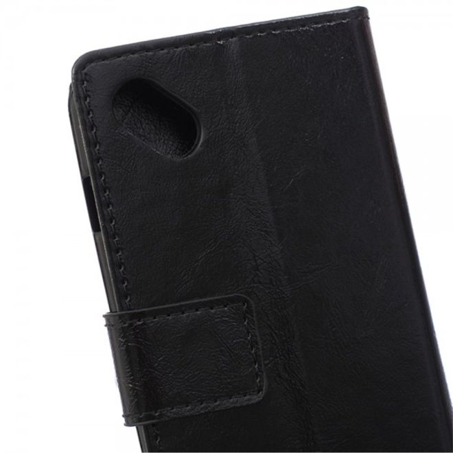 Wiko Sunset2 Schicke Crazy Horse Leder Case Hülle mit Standfunktion - schwarz