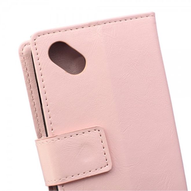 Wiko Sunset2 Schicke Crazy Horse Leder Case Hülle mit Standfunktion - pink