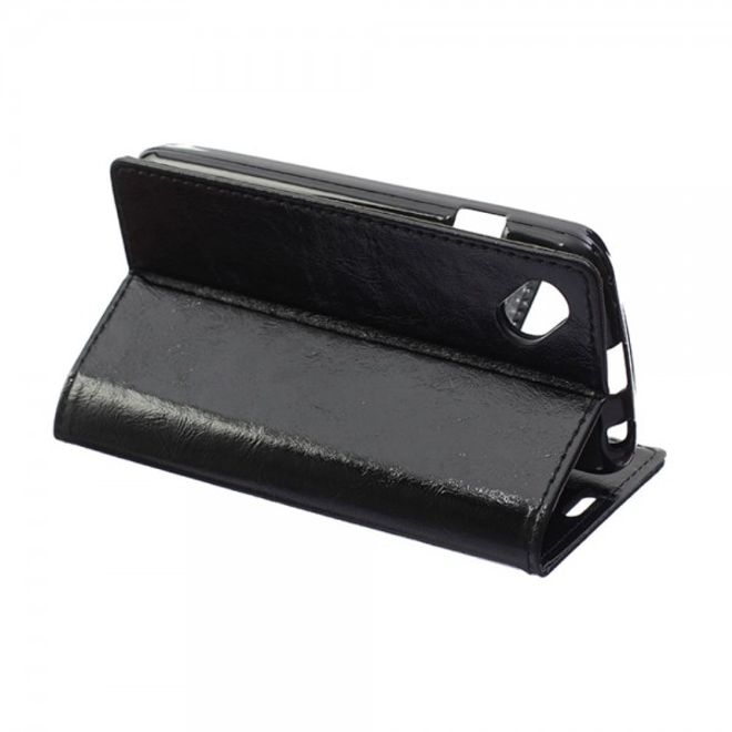Wiko Sunset2 Schicke Crazy Horse Leder Case Hülle mit Standfunktion - schwarz