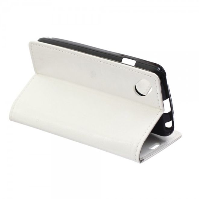 Wiko Sunset2 Schicke Crazy Horse Leder Case Hülle mit Standfunktion - weiss
