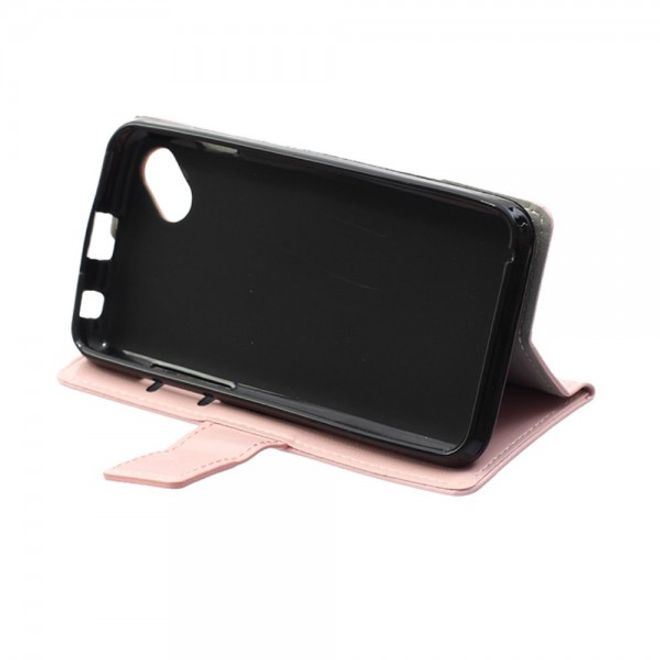 Wiko Sunset2 Schicke Crazy Horse Leder Case Hülle mit Standfunktion - pink