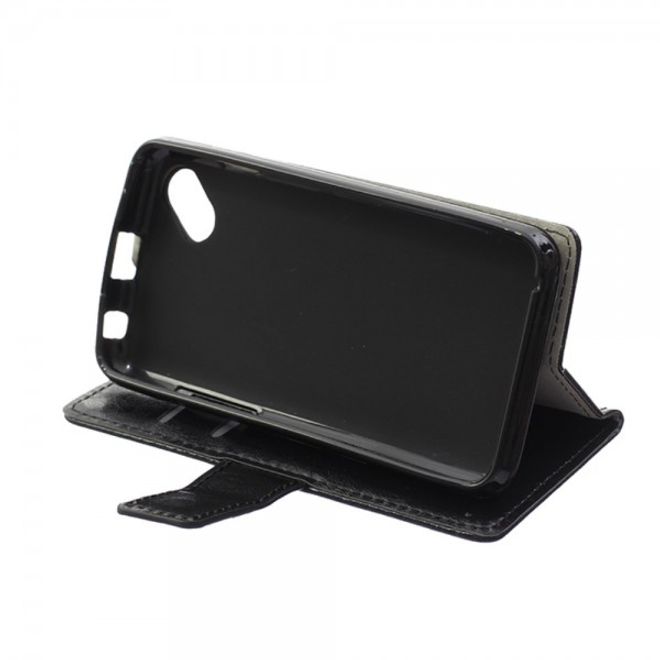 Wiko Sunset2 Schicke Crazy Horse Leder Case Hülle mit Standfunktion - schwarz