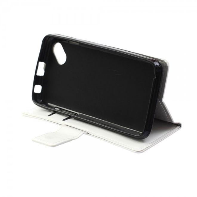 Wiko Sunset2 Schicke Crazy Horse Leder Case Hülle mit Standfunktion - weiss