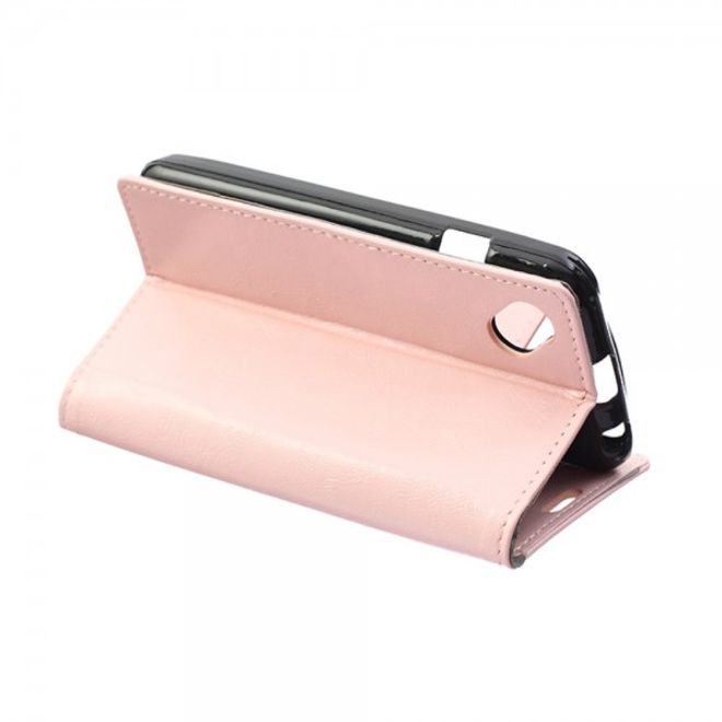 Wiko Sunset2 Schicke Crazy Horse Leder Case Hülle mit Standfunktion - pink