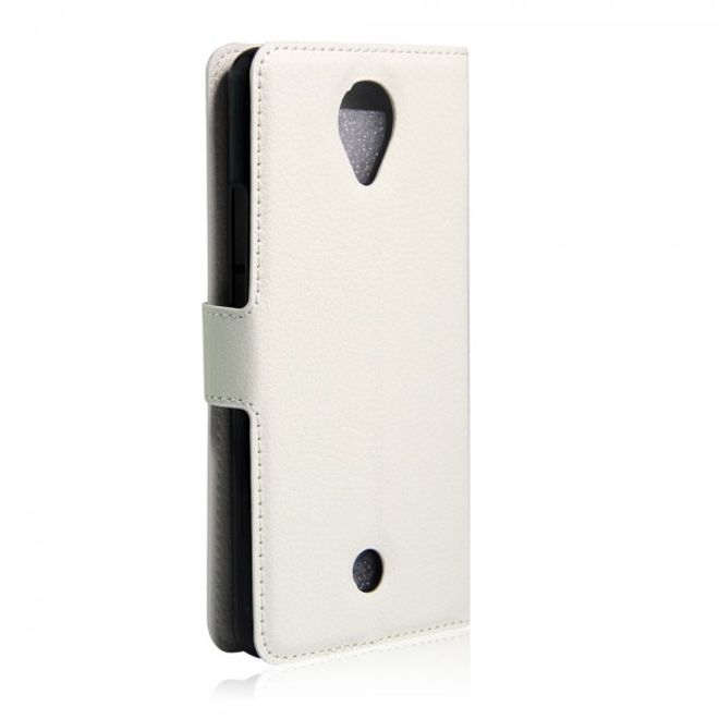 Wiko U Feel Handyhülle - Cover aus Leder - mit Litchitextur und Standfunktion - weiss