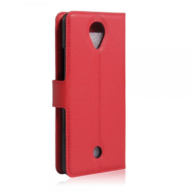 Wiko U Feel Handyhülle - Cover aus Leder - mit Litchitextur und Standfunktion - rot