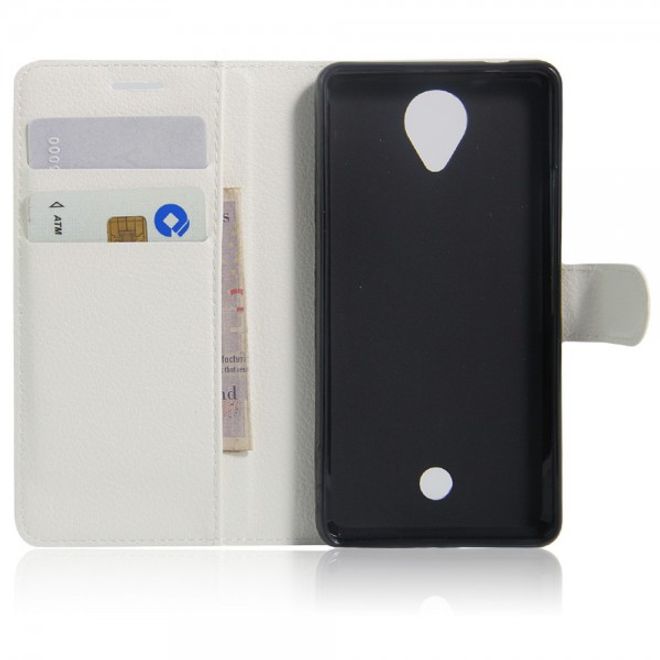 Wiko U Feel Handyhülle - Cover aus Leder - mit Litchitextur und Standfunktion - weiss
