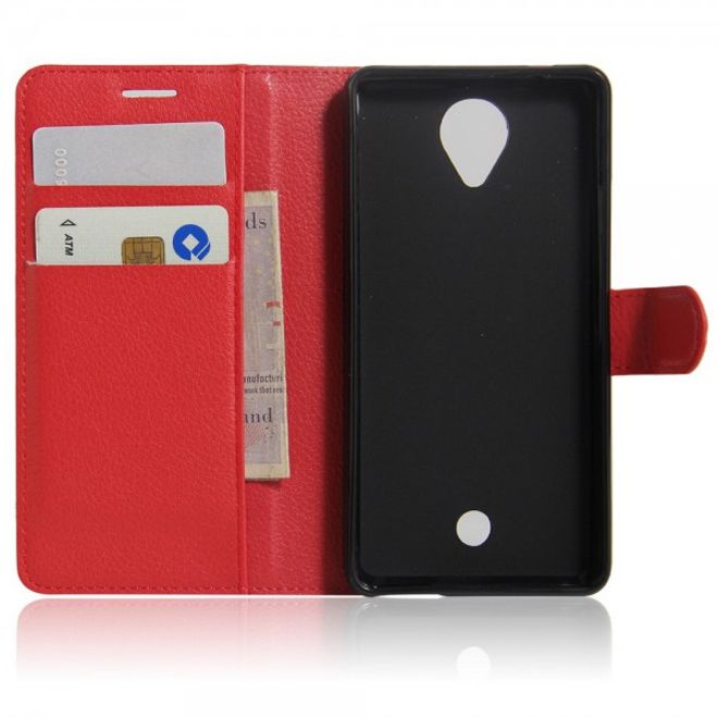 Wiko U Feel Handyhülle - Cover aus Leder - mit Litchitextur und Standfunktion - rot